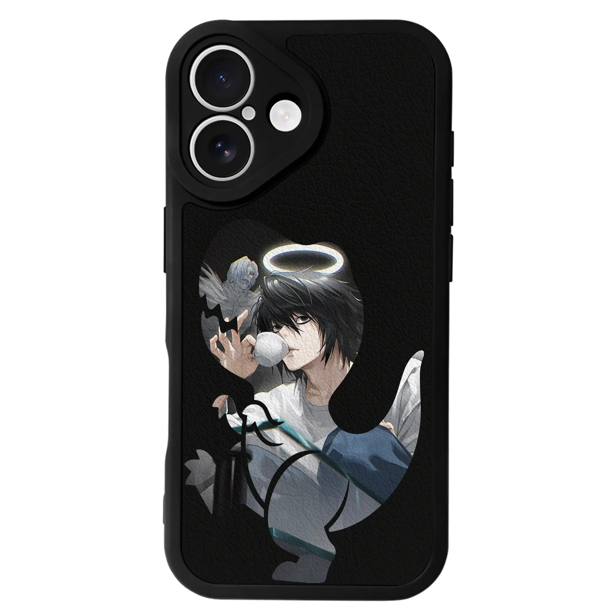 デスノート グッズ,L - IPhone 16シリーズ対応 ・ シリコンスマホケース ・ レザー調 ・ 高精度フィット ・ 耐衝撃 ・ ワイヤレス充電対応 ・ 精密カット